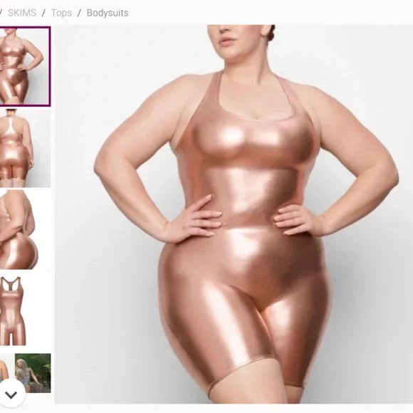 SKIMS NWT Swim Metallic Cycle Romper - Champagne - Picture 2 of 5